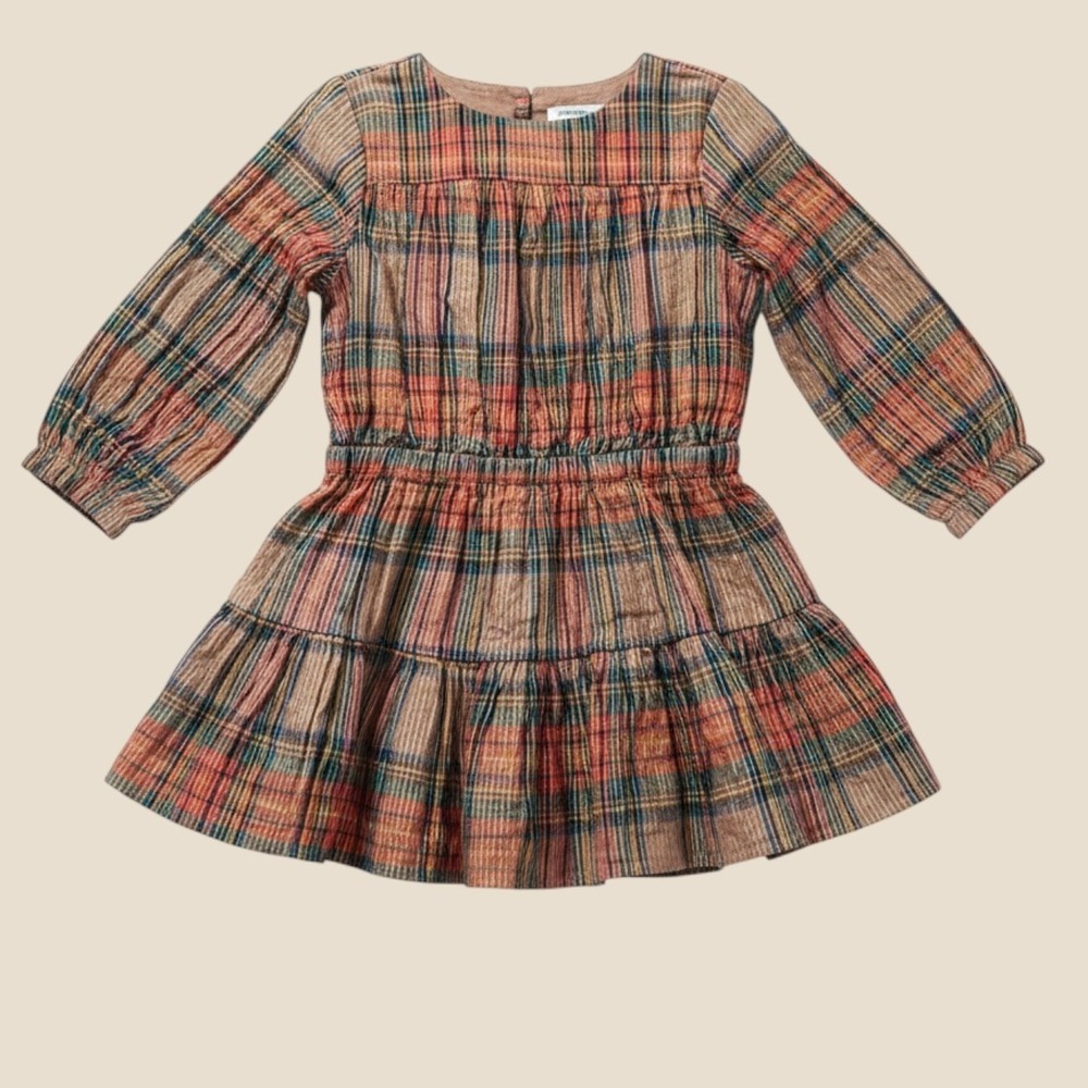 Crewcuts J.Crew Girls Plaid Metallic Tiered Dress Multi-Color Size 2 Holiday